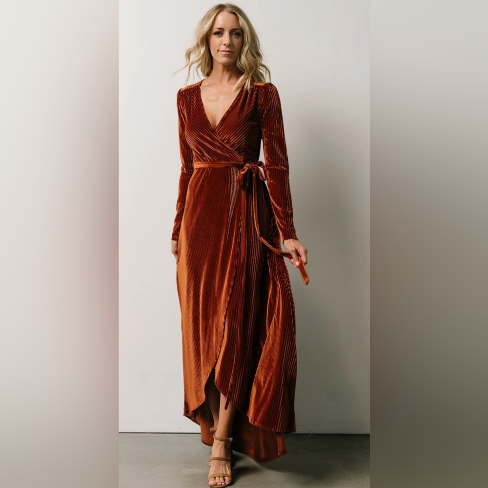 Baltic Born Rust Velvet Long Sleeve Dress
